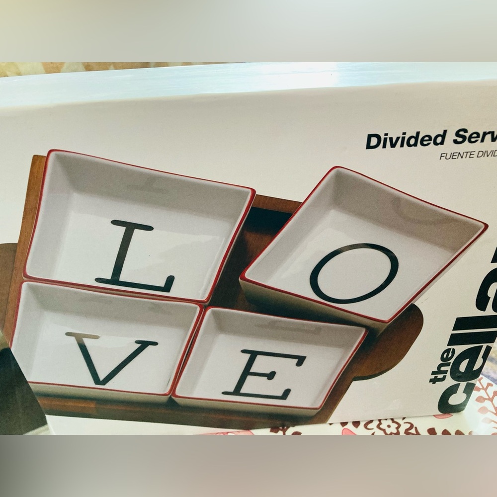 Macy's White and Red Divided Serveware Set NEW IN BOX